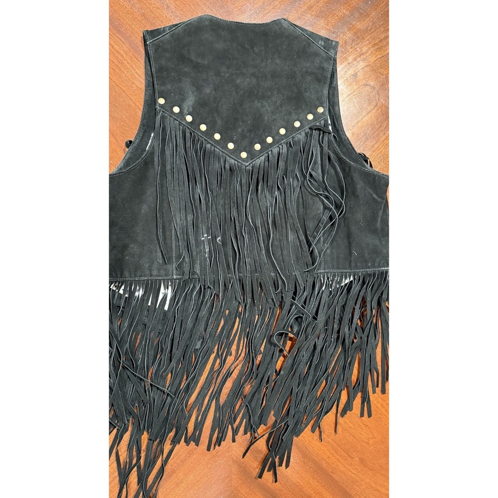 Forever 21 Women's Black Suede Leather Fringe Studded Vest Boho Festival Sz M - Picture 10 of 10